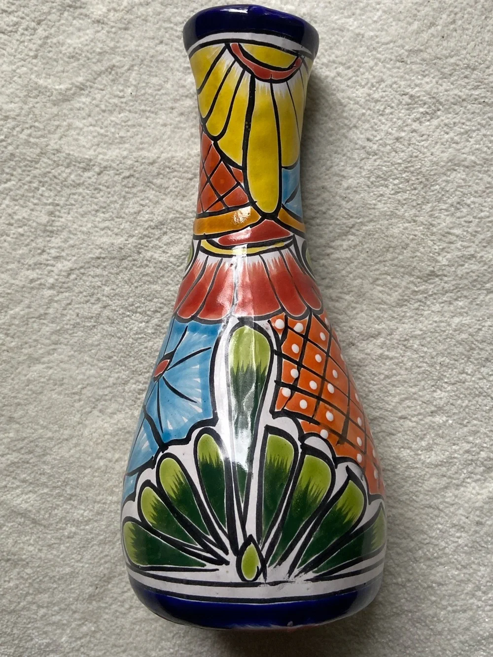 Talavera Style Vase Hand Painted Ceramic Signed Mexico
